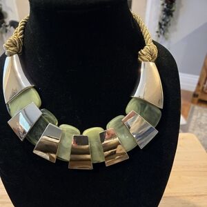 Elegant Silver, Gold, and Green Colored Statement Necklace